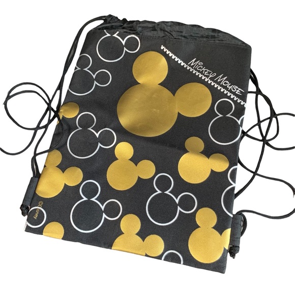 NWOT Disney Mickey Mouse Drawstring Backpack In Gold Silver Black Heads Ears - Picture 2 of 4